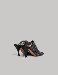Mules en satin avec broderie anglaise - Black