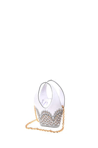 Mini Sac Seau Orné de Cristaux - White