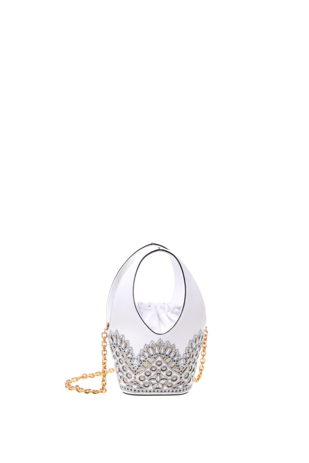 Mini Sac Seau Orné de Cristaux - White