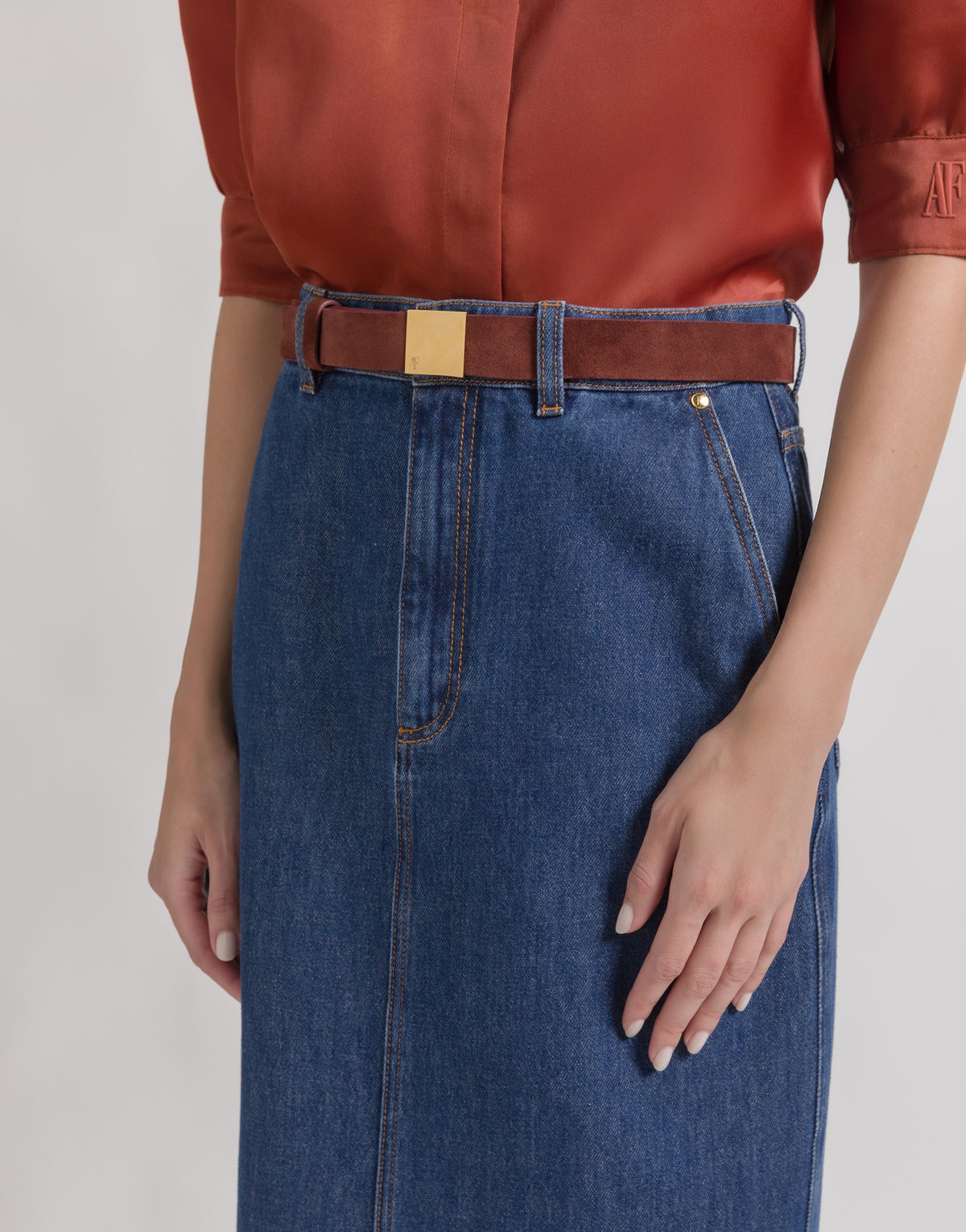 Ceinture en daim avec boucle dorée - Brown Orange