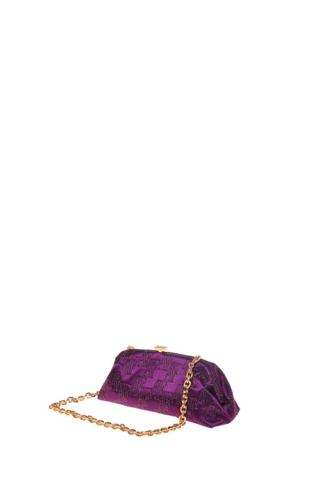 Pochette en satin avec monogramme AF en strass - Purple