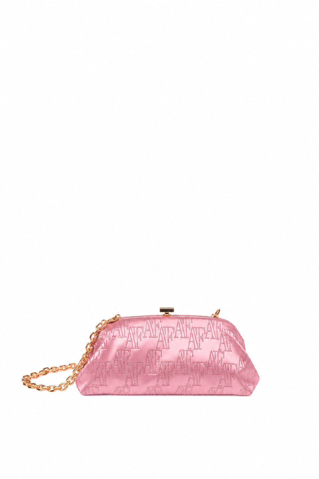 Pochette en satin avec monogramme AF en strass - Pink