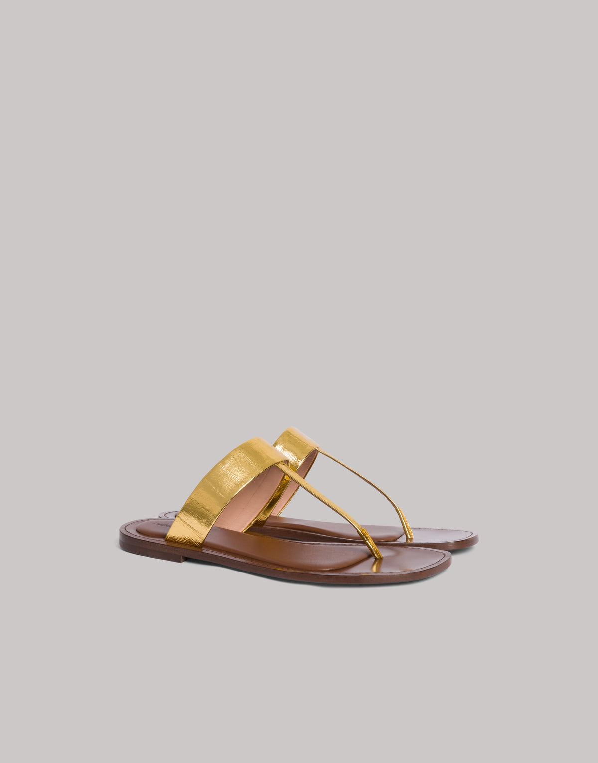 Sandales plates en cuir d'anguille - Gold