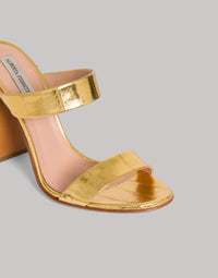 Sandale à talon en cuir d'anguille - Gold