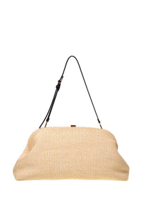 Sac Porté Épaule Tressé à Fermoir Cadre - White & beige