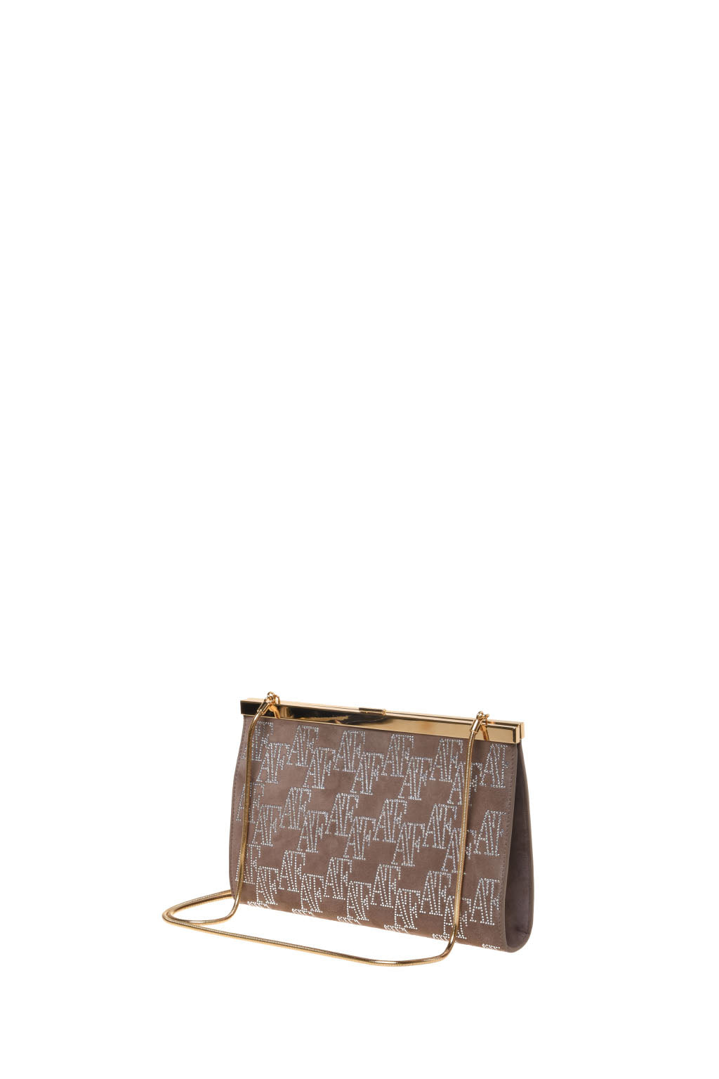 Pochette à Fermoir Cadre Ornée de Logo - Beige