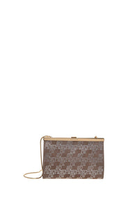 Pochette à Fermoir Cadre Ornée de Logo - Beige
