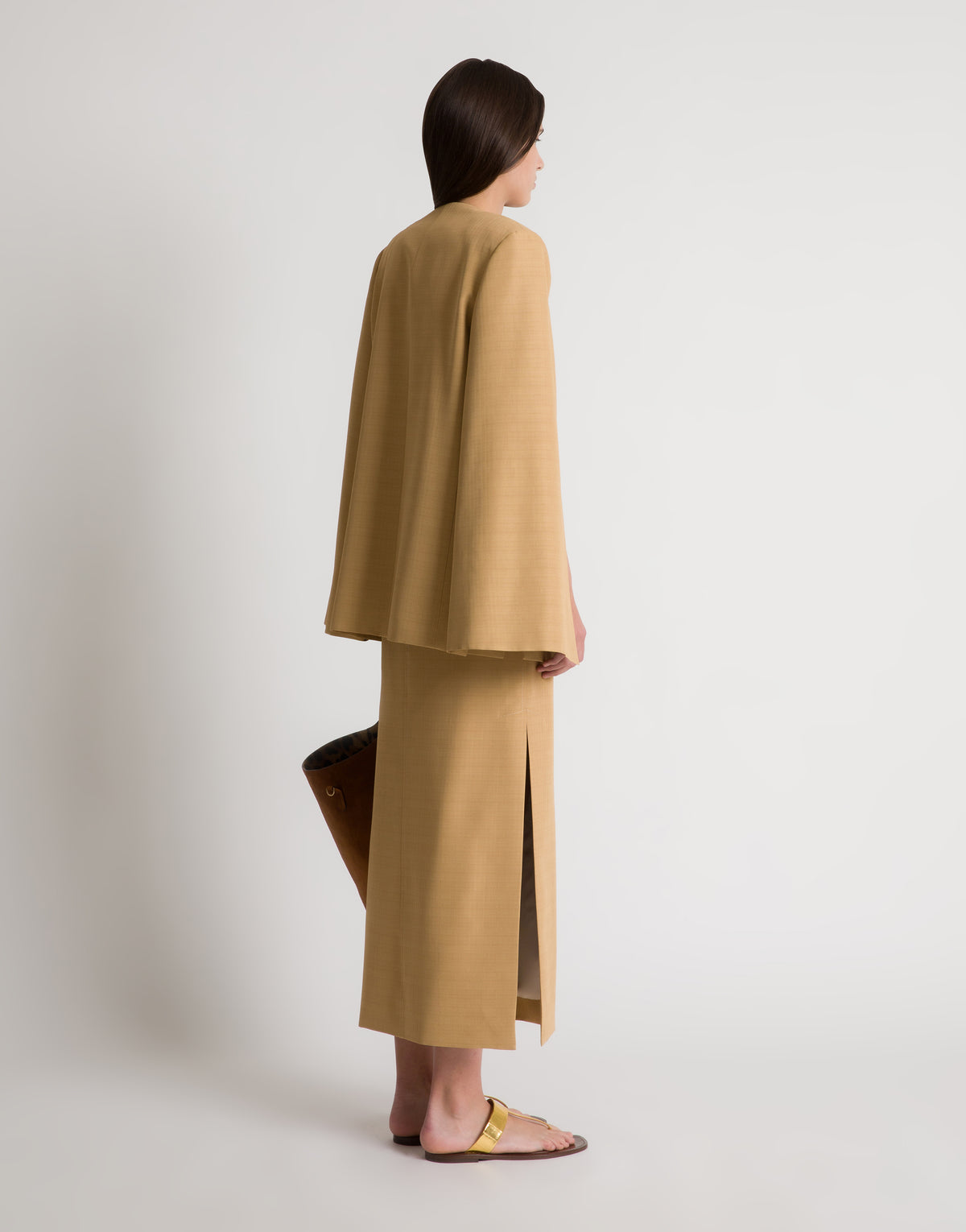 Jupe midi avec fente - Beige