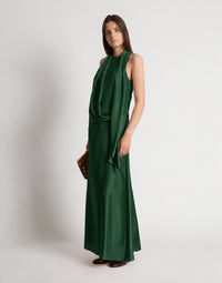 Jupe longue en soie - Bottle green
