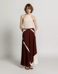 Jupe en twill de viscose imprimé - Brown