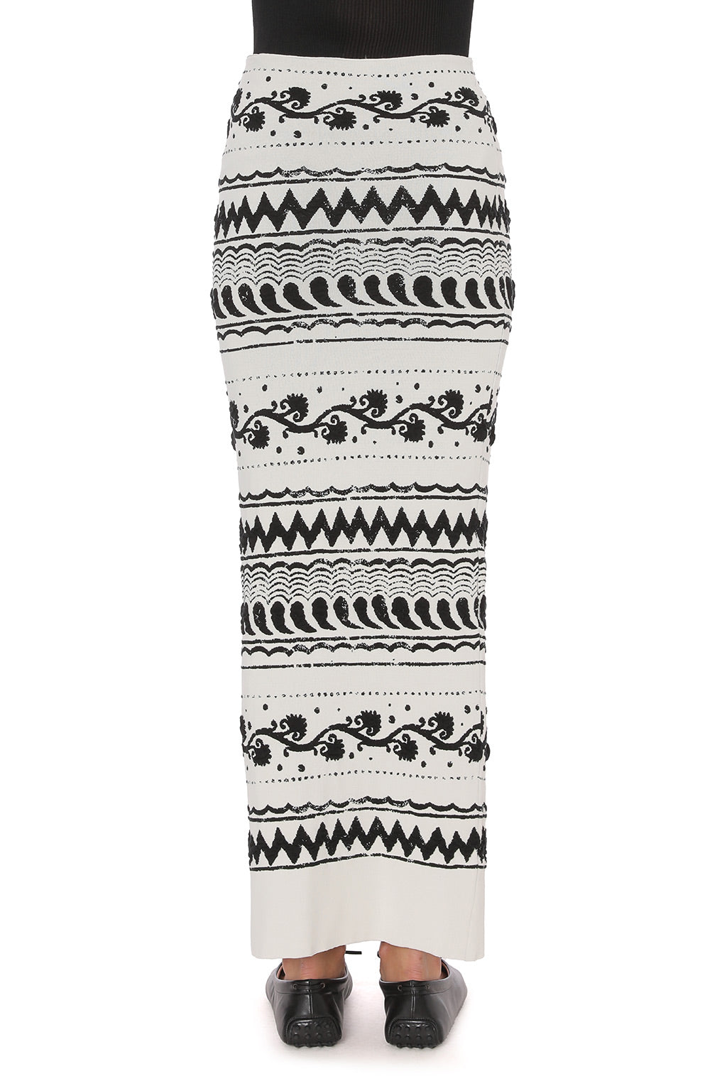 Jupe Longue Crayon Brodée - White