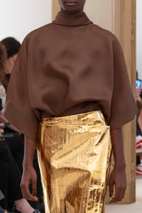 Jupe Midi Portefeuille Métallisée - Brown