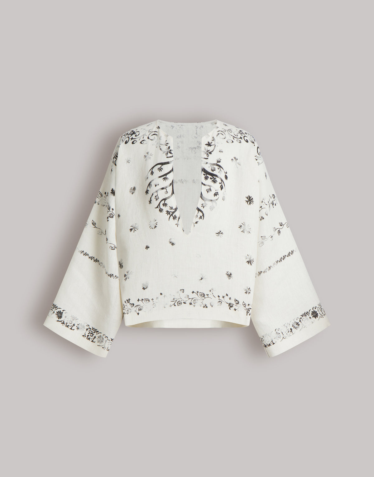 Chemise en lin imprimé à encolure en V profonde - Ivory