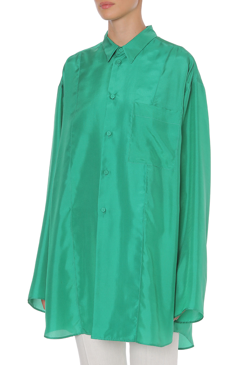 Chemise Oversize en Soie - Bottle green