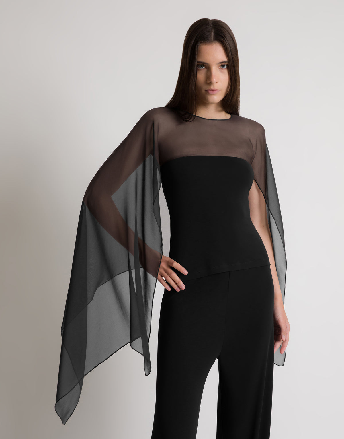 Top à manches en mousseline - Black