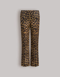 Pantalon droit en organza de soie léopard - Ivory