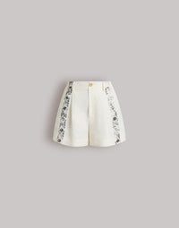 Pantalon court en lin imprimé - Ivory