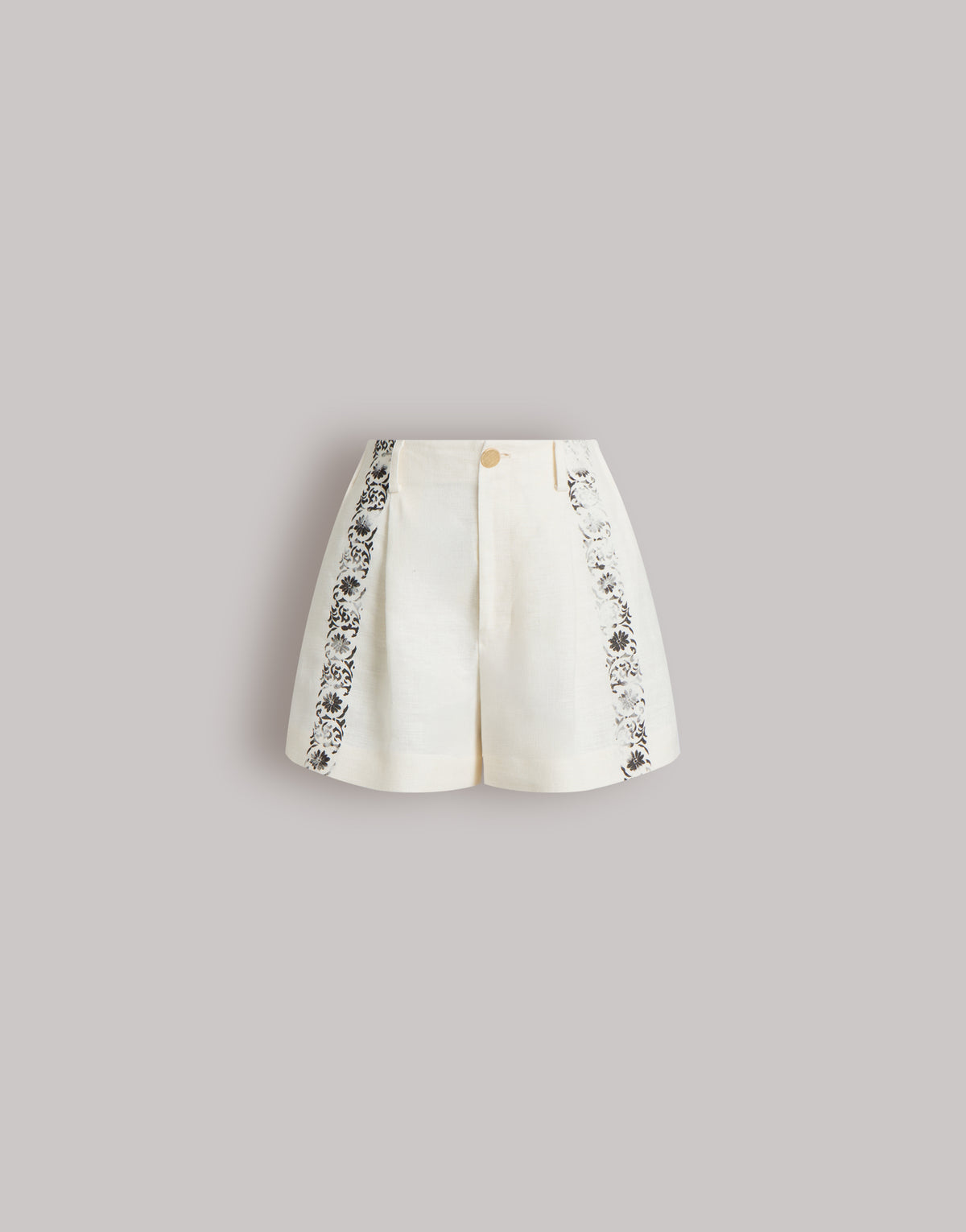 Pantalon court en lin imprimé - Ivory