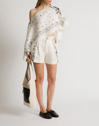 Pantalon court en lin imprimé - Ivory