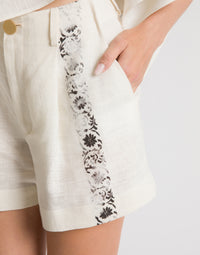 Pantalon court en lin imprimé - Ivory