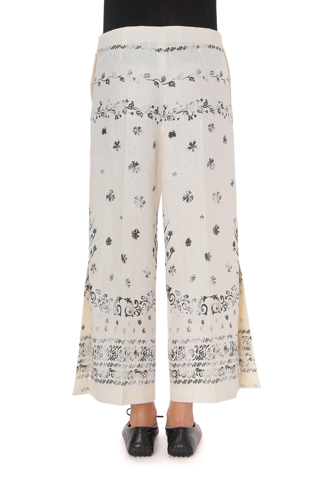 Pantalon en lin imprimé - Ivory