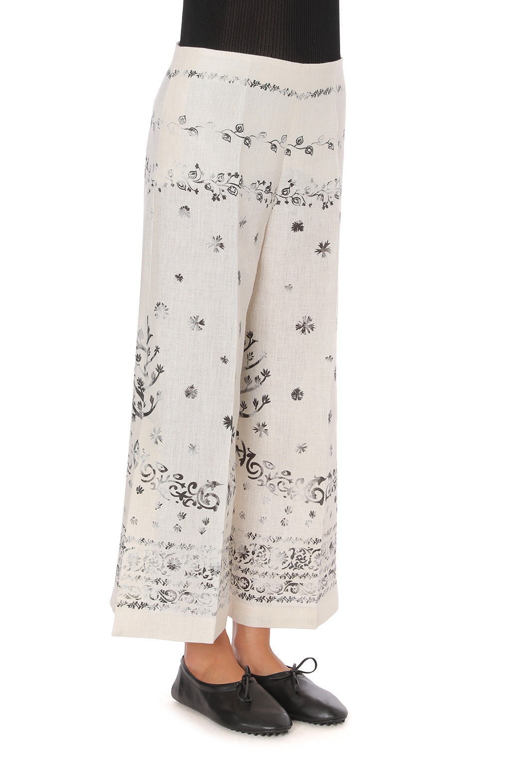 Pantalon en lin imprimé - Ivory