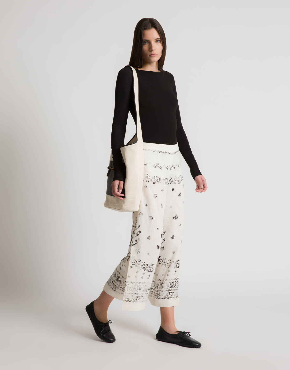 Pantalon en lin imprimé - Ivory