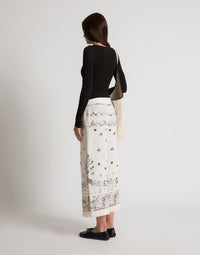 Pantalon en lin imprimé - Ivory