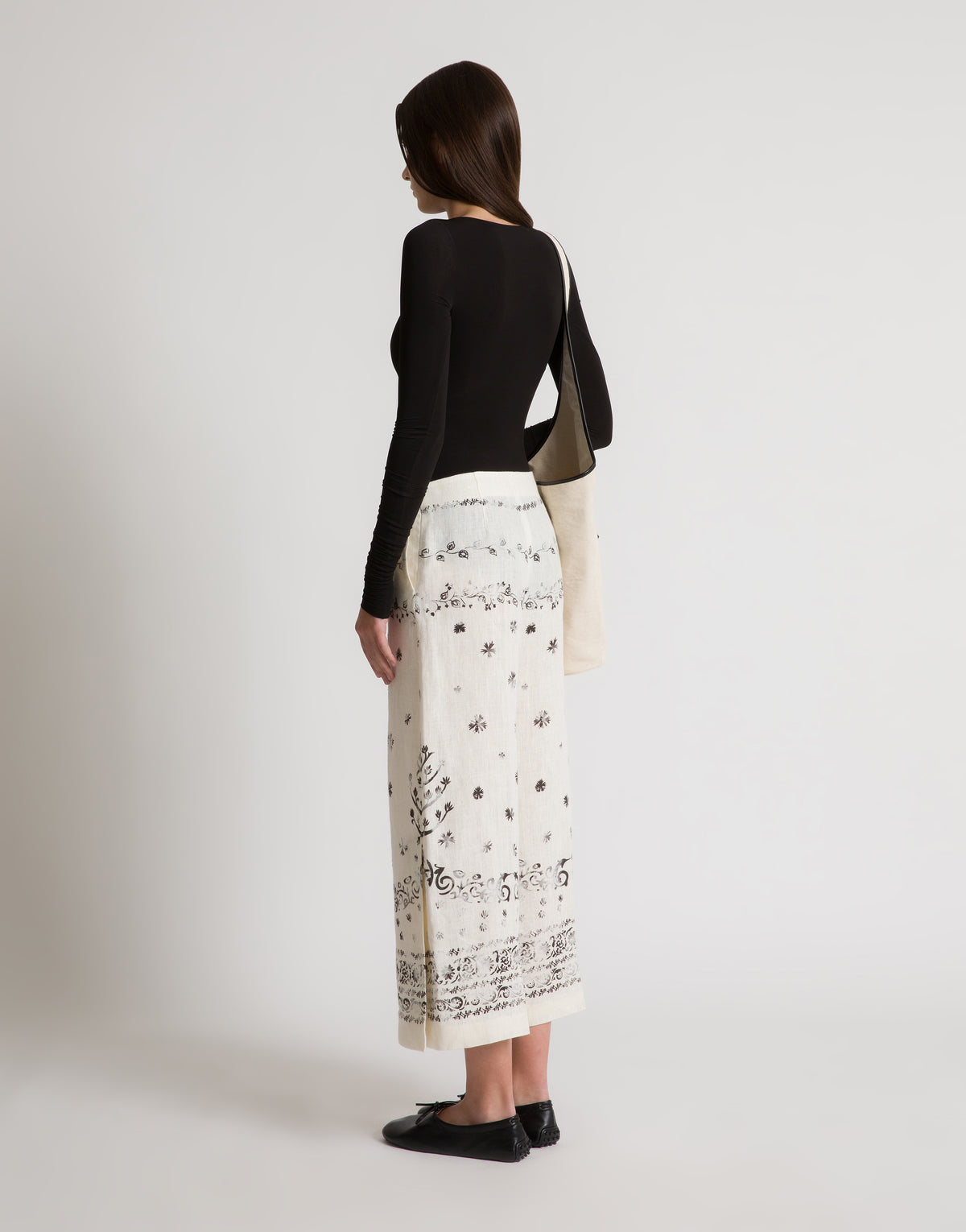 Pantalon en lin imprimé - Ivory