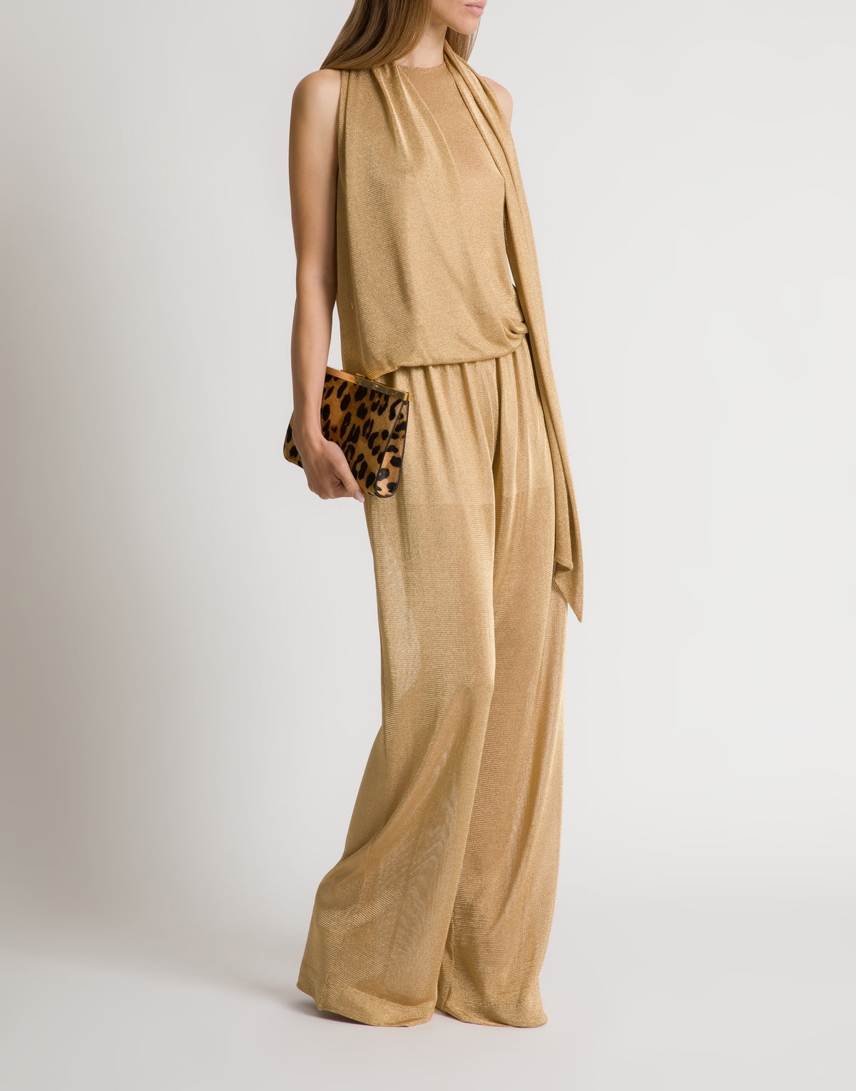 Pantalon ample en maille lurex dorée  - Gold