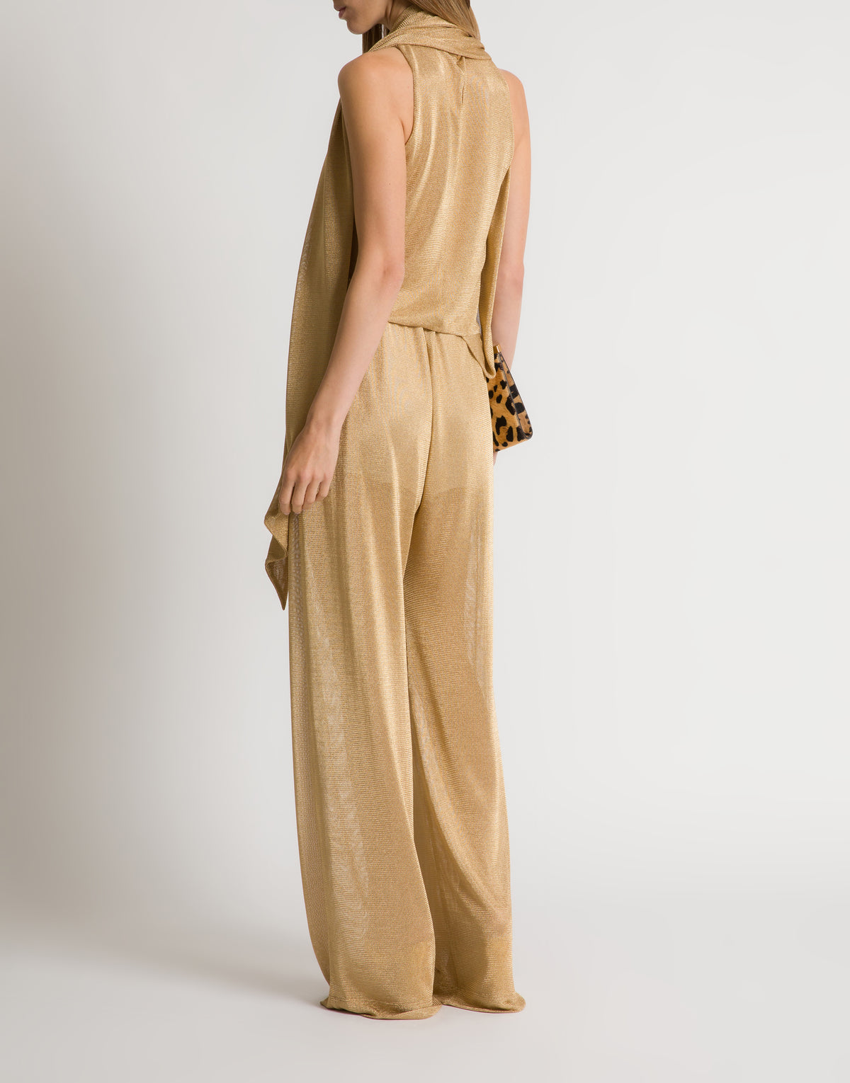 Pantalon ample en maille lurex dorée  - Gold