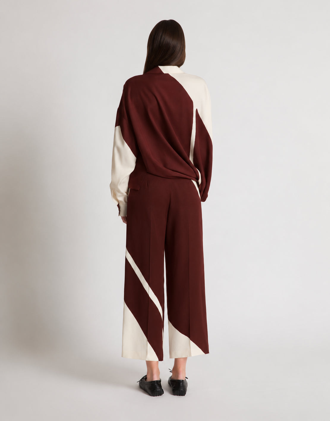 Pantalon en twill de viscose avec imprimé graphique - Brown