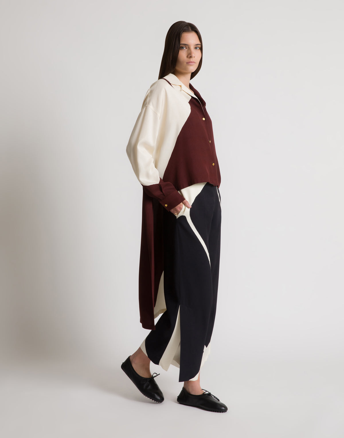 Pantalon en twill de viscose avec imprimé graphique - Black