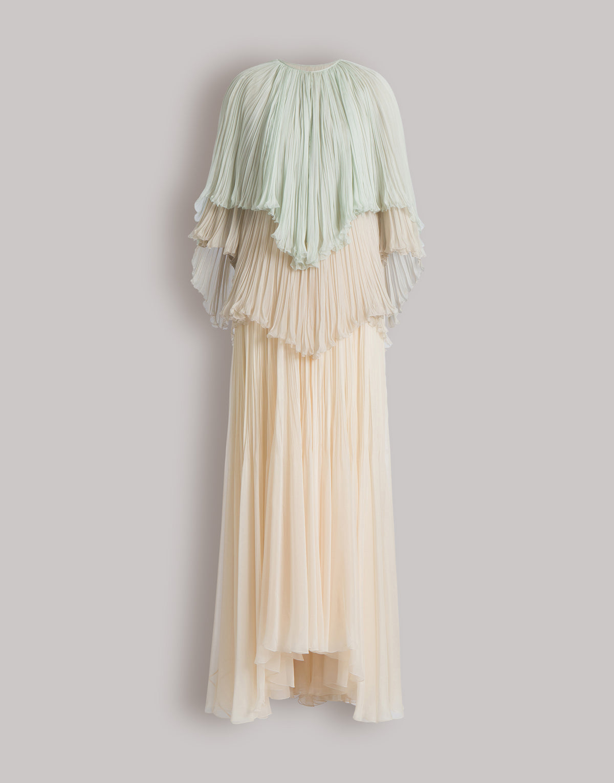 Robe longue en mousseline plissée à volants - Pink