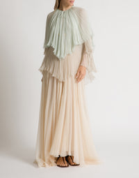 Robe longue en mousseline plissée à volants - Pink