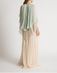 Robe longue en mousseline plissée à volants - Pink