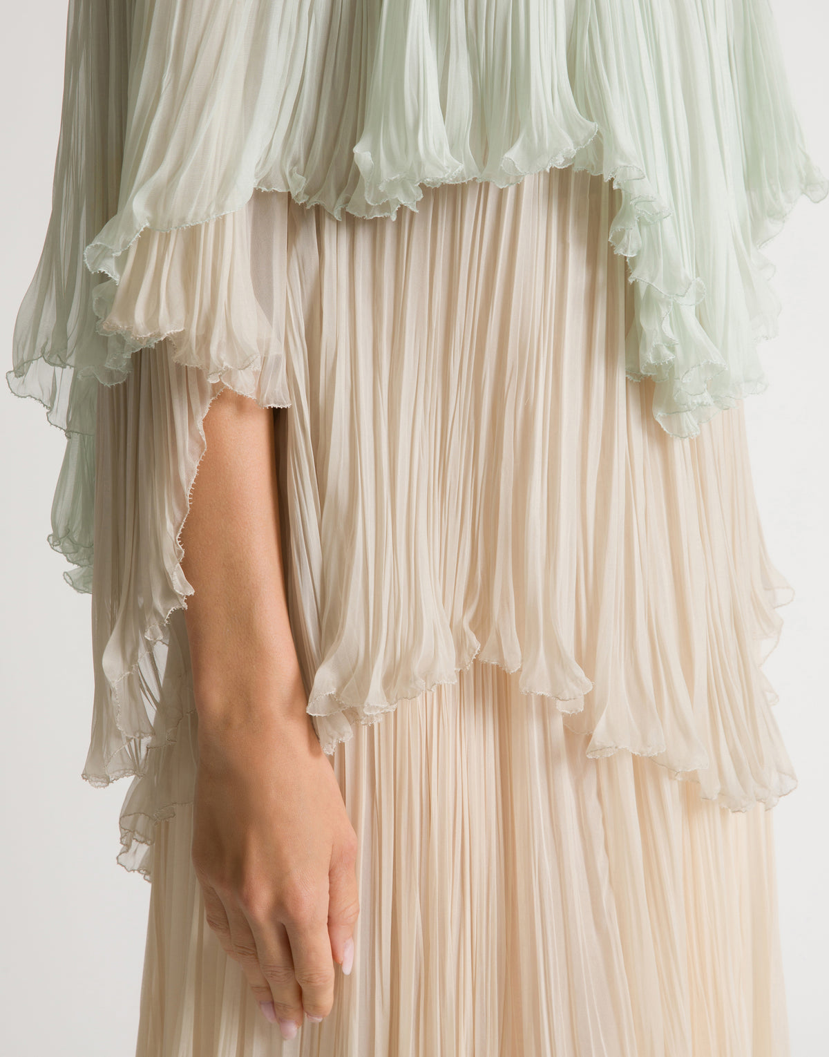 Robe longue en mousseline plissée à volants - Pink
