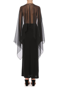 Robe longue à manches en mousseline - Black