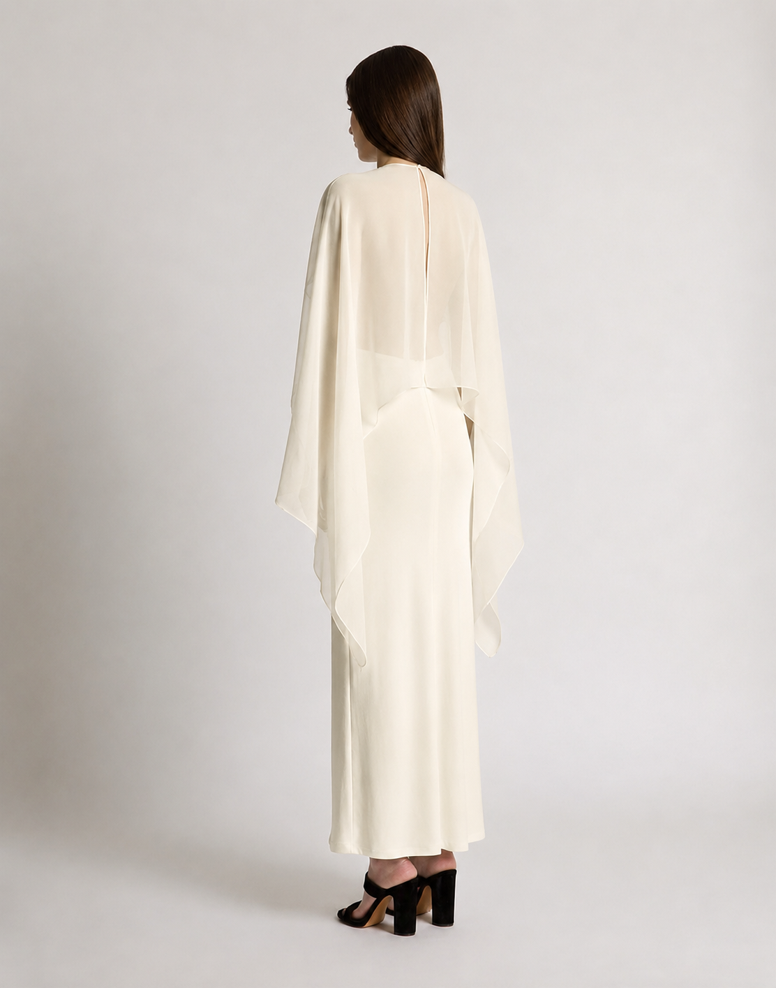 Robe longue à manches en mousseline - Ivory