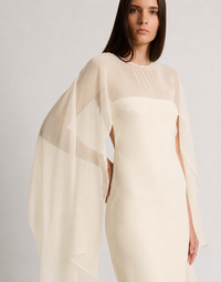 Robe longue à manches en mousseline - Ivory
