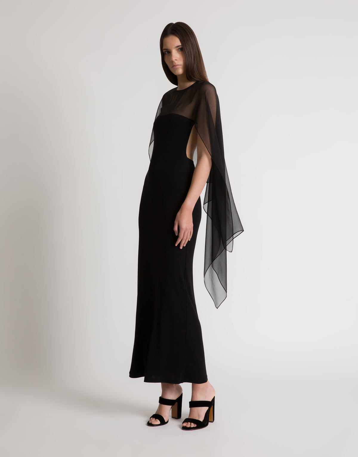 Robe longue à manches en mousseline - Black