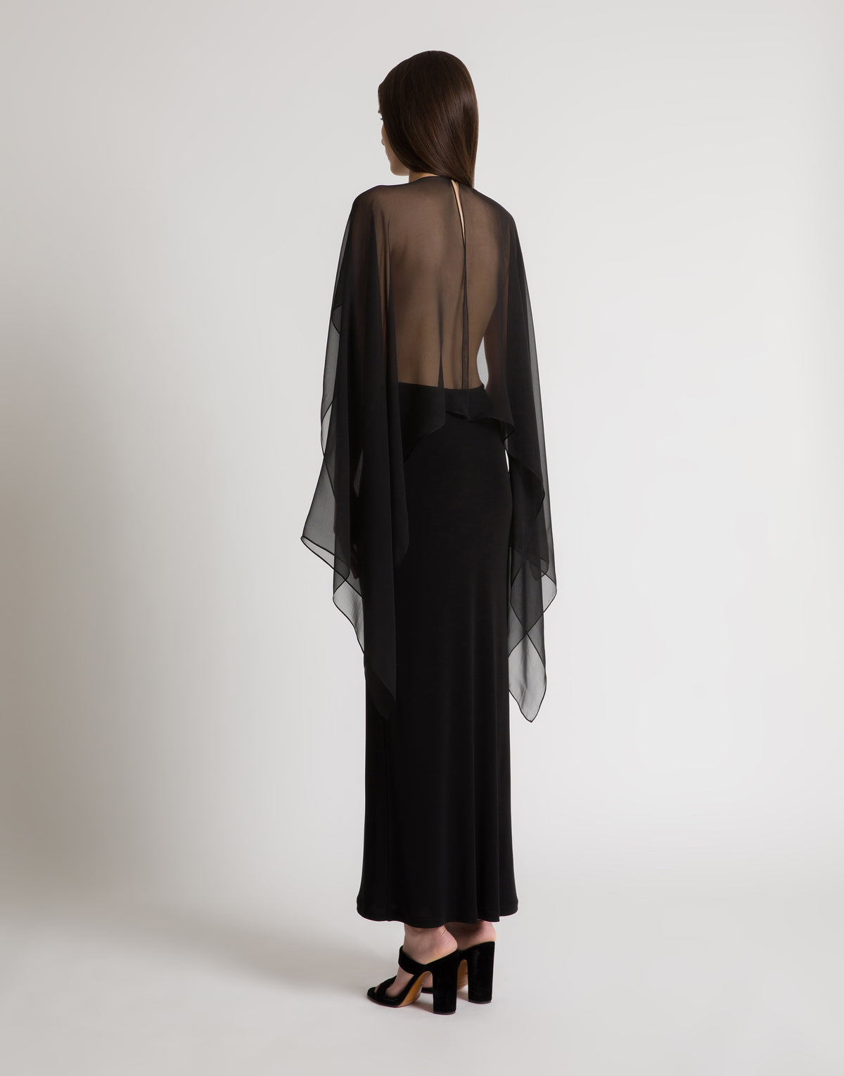 Robe longue à manches en mousseline - Black