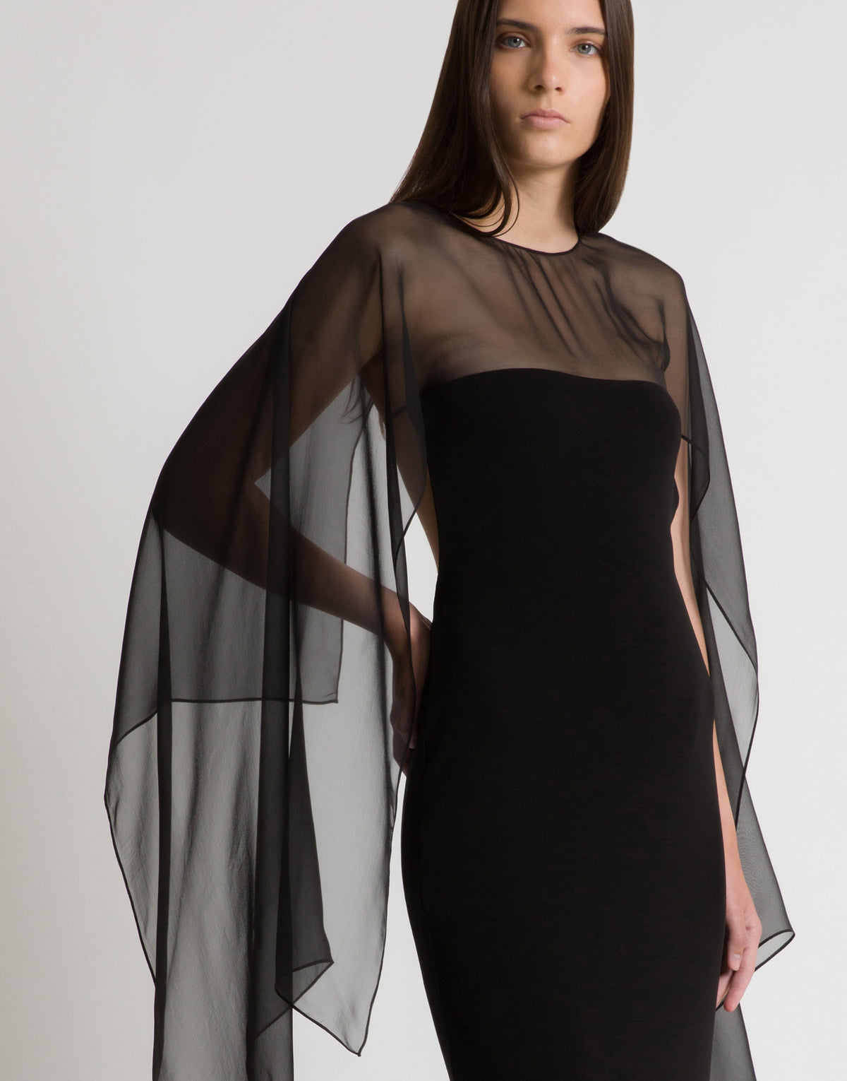 Robe longue à manches en mousseline - Black