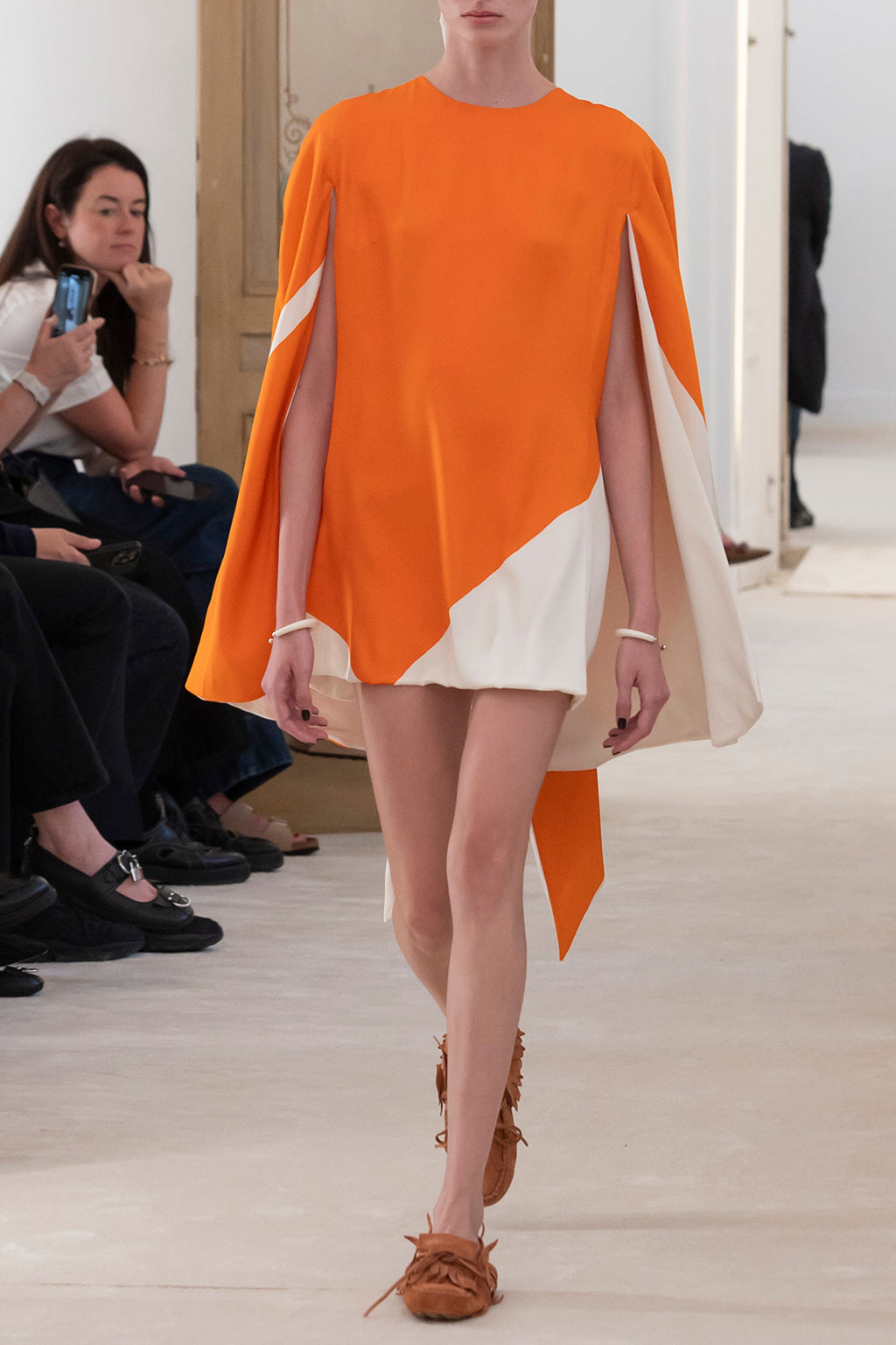 Robe courte en twill imprimé foulard - Orange