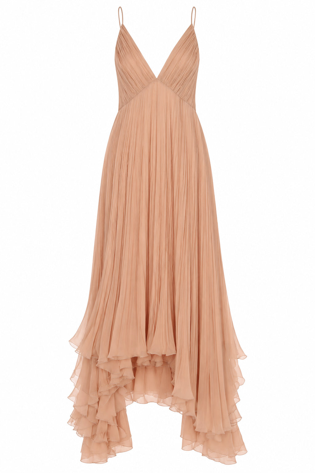 Robe longue en mousseline plissée - Beige