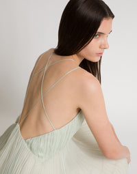 Robe longue en mousseline plissée - Ivory