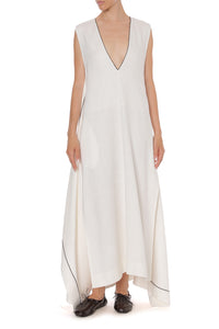 Robe Longue à Décolleté V Profond - White