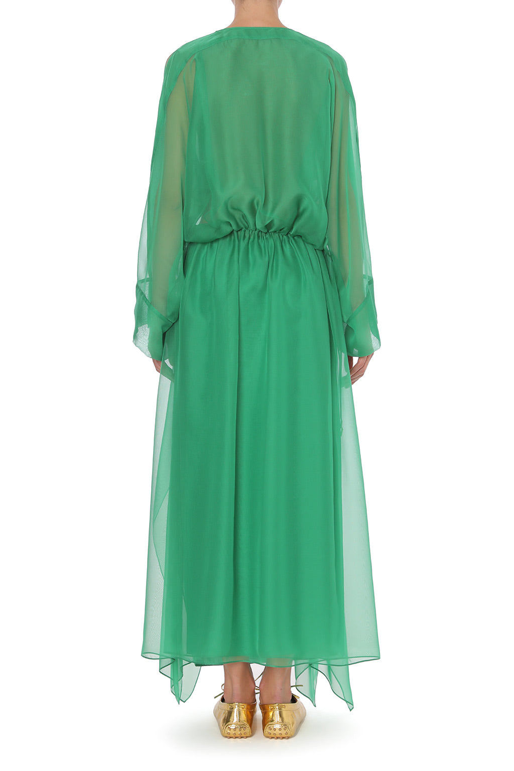 Robe Longue Transparente à Encolure Coulissée - Bottle green