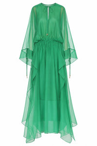 Robe Longue Transparente à Encolure Coulissée - Bottle green