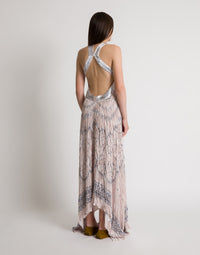 Long robe imprimée avec dos nu - Pink